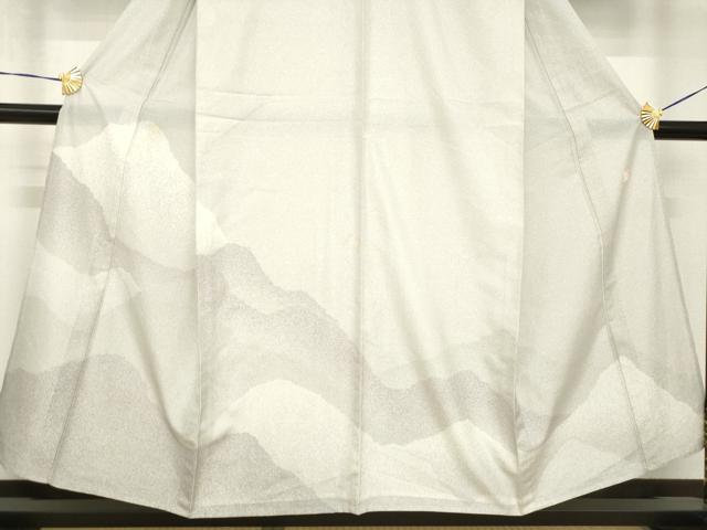 平和屋着物▽石川県指定無形文化財 牛首紬 白山工房 手織り 訪問着 単衣 遠山文 正絹 逸品 AABG8628ck