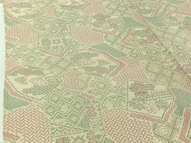 平和屋着物▽お召 単衣 吉祥花文 正絹 逸品 AABG8657jh