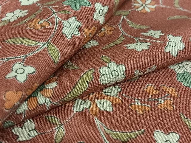 平和屋着物▽上質な小紋 単衣 手描き 更紗花文 正絹 逸品 AABG8659jh