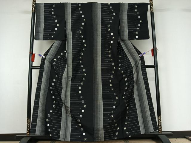 平和屋着物▽上質な紬 単衣 横段花文 正絹 逸品 AABG8661jh