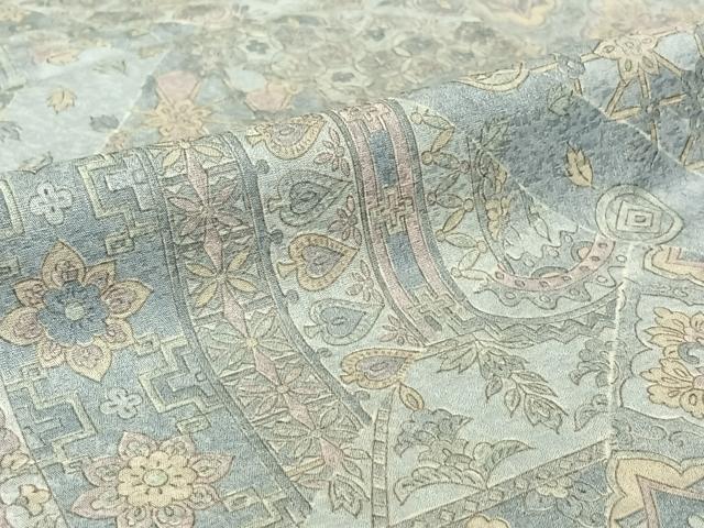 平和屋着物▽上質な小紋 単衣 手描き 正倉院花文 正絹 逸品 AABG8664jh