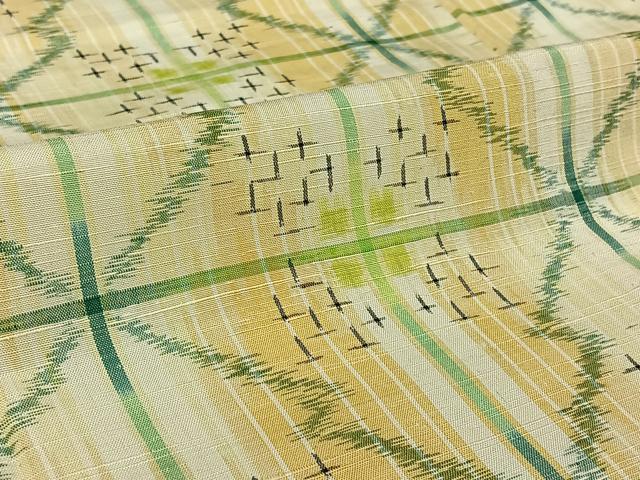 平和屋着物▽上質な紬 単衣 松皮菱文 正絹 逸品 AABG8665jh