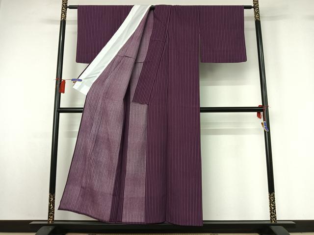 平和屋着物▽上質な小紋 単衣 縞 正絹 逸品 AABG8671jh
