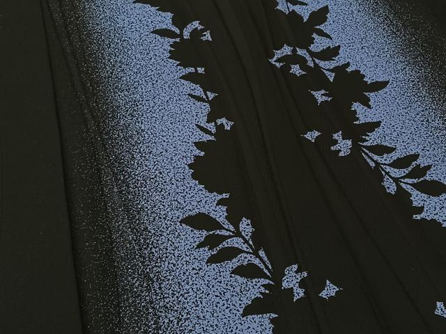 平和屋着物▽訪問着 単衣 片身替わり 草花文 黒地 正絹 逸品 AABG8672jh