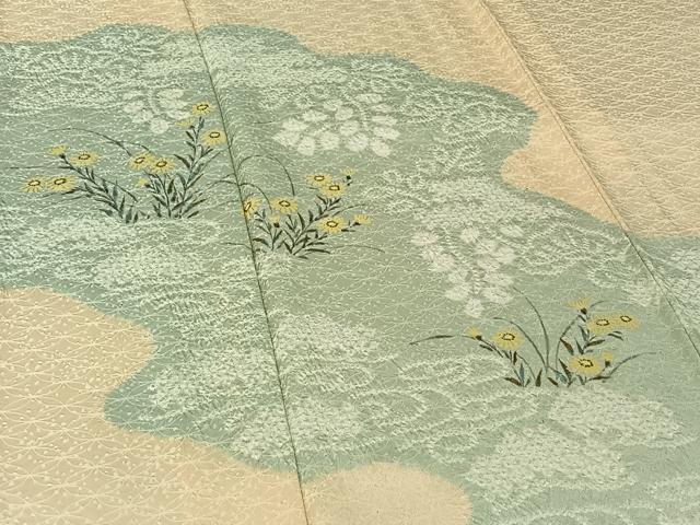 平和屋着物▽訪問着 単衣 手描き 絞り 流水花文 正絹 逸品 AABG8673jh