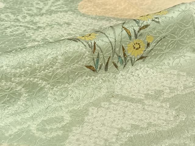 平和屋着物▽訪問着 単衣 手描き 絞り 流水花文 正絹 逸品 AABG8673jh
