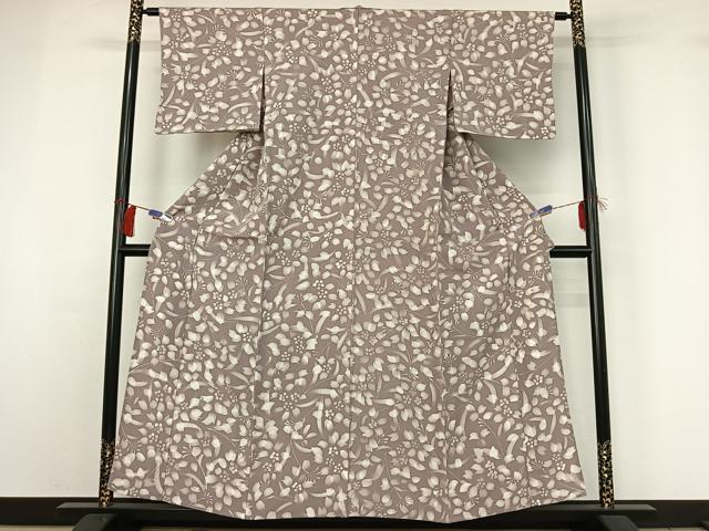 平和屋着物▽上質な小紋 単衣 ろうけつ染め 草花文 正絹 逸品 AABG8688jh