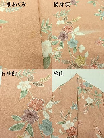 平和屋着物▽小紋 単衣 草花文 さんび謹製 洗える着物 AABG8703jh