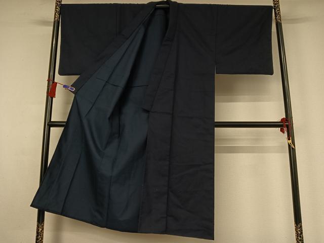 平和屋着物▽男性 色無地 単衣 アンサンブル 濃藍色 正絹 逸品 AABG8707jh