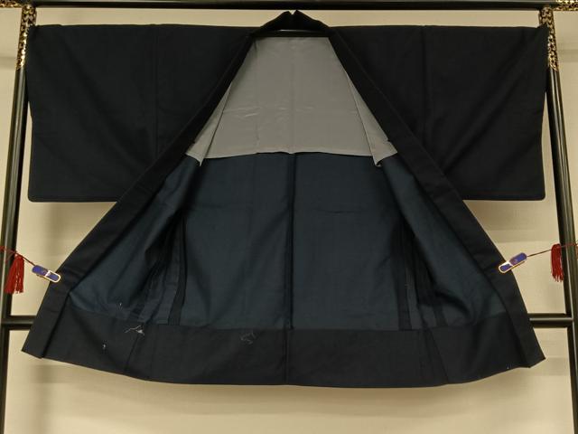 平和屋着物▽男性 色無地 単衣 アンサンブル 濃藍色 正絹 逸品 AABG8707jh