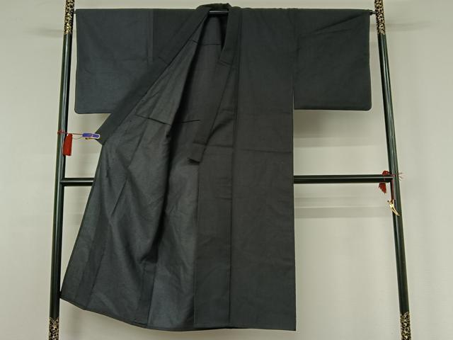 平和屋着物▽男性 紬 単衣 黒色 正絹 逸品 AABG8708jh