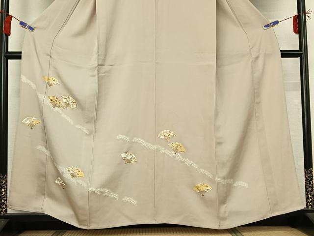 平和屋着物▽訪問着 単衣 駒刺繍 扇面花文 金彩 正絹 逸品 AABG8709jh