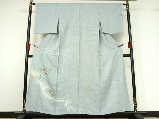平和屋着物▽訪問着 単衣 中国三大刺繍 汕頭刺繍 スワトウ刺繍 絞り 花丸文 金糸 正絹 逸品 AABG8711jh