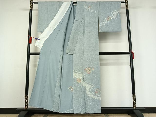 平和屋着物▽訪問着 単衣 中国三大刺繍 汕頭刺繍 スワトウ刺繍 絞り 花丸文 金糸 正絹 逸品 AABG8711jh