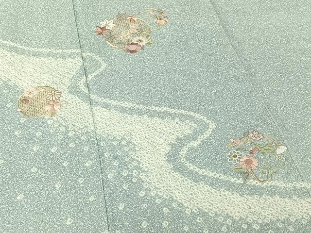 平和屋着物▽訪問着 単衣 中国三大刺繍 汕頭刺繍 スワトウ刺繍 絞り 花丸文 金糸 正絹 逸品 AABG8711jh