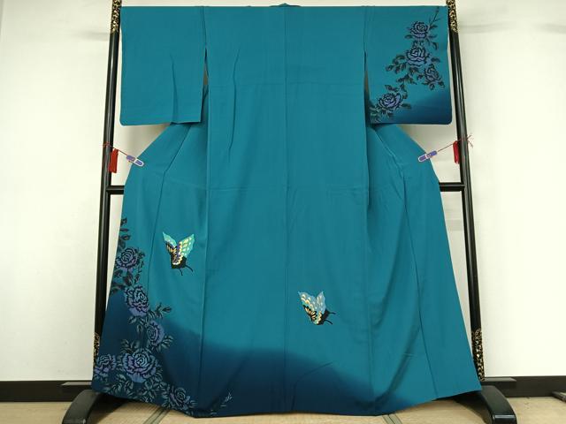 平和屋着物▽訪問着 単衣 花蝶文 暈し染め 金彩 正絹 逸品 AABG8718jh