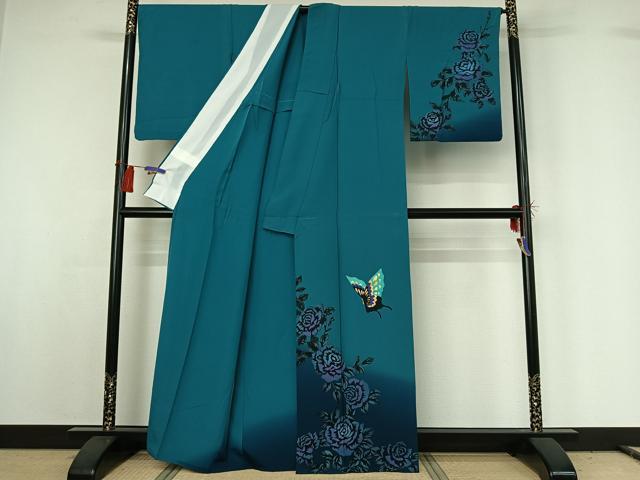 平和屋着物▽訪問着 単衣 花蝶文 暈し染め 金彩 正絹 逸品 AABG8718jh