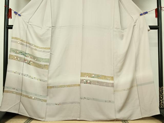 平和屋着物▽訪問着 単衣 横段花文 暈し染め 金彩 正絹 逸品 AABG8723jh