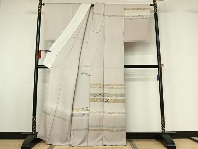 平和屋着物▽訪問着 単衣 横段花文 暈し染め 金彩 正絹 逸品 AABG8723jh