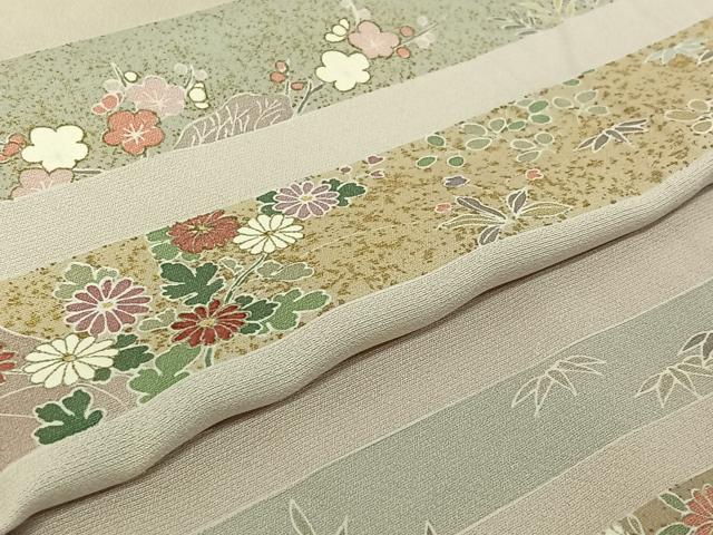 平和屋着物▽訪問着 単衣 横段花文 暈し染め 金彩 正絹 逸品 AABG8723jh