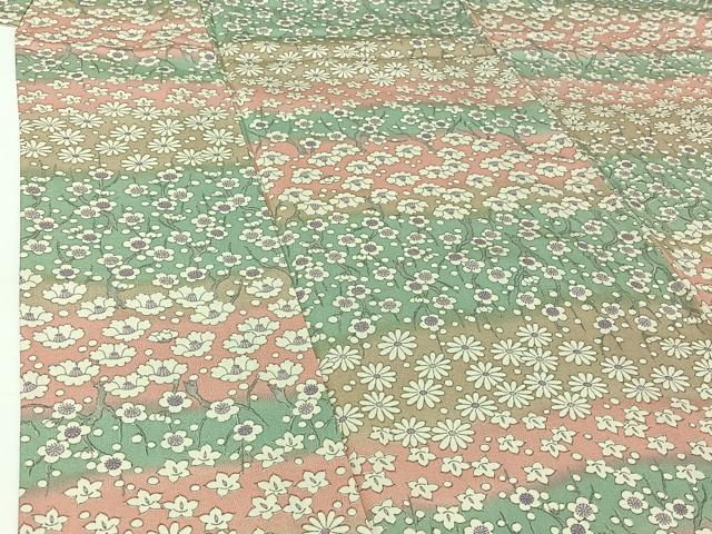 平和屋着物▽上質な小紋 単衣 手描き 花尽くし文 暈し染め 正絹 逸品 AABG8732jh
