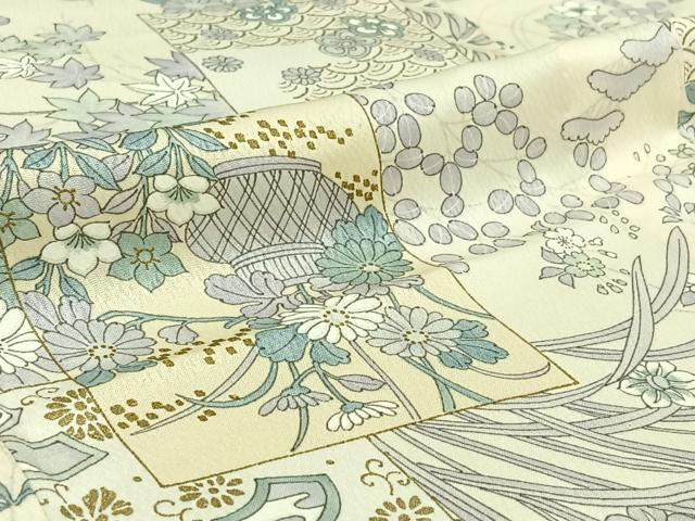 平和屋着物▽上質な小紋 単衣 手描き 色紙飾花文 金彩 正絹 逸品 AABG8733jh