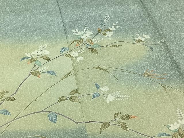 平和屋着物▽訪問着 単衣 枝花文 暈し染め 正絹 逸品 AABG8734jh
