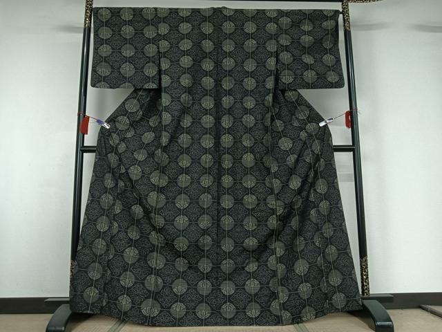 平和屋着物▽上質な紬 単衣 花菱文 正絹 逸品 AABG8747jh