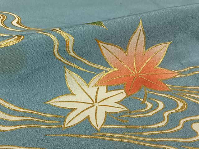 平和屋着物▽訪問着 単衣 流水舞葉文 洗える着物 AABG8748jh