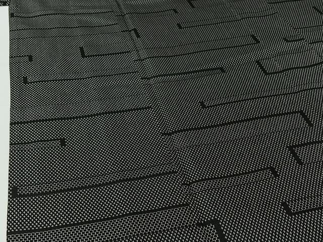 平和屋着物▽お召 単衣 横段文 黒地 正絹 逸品 AABG8752jh