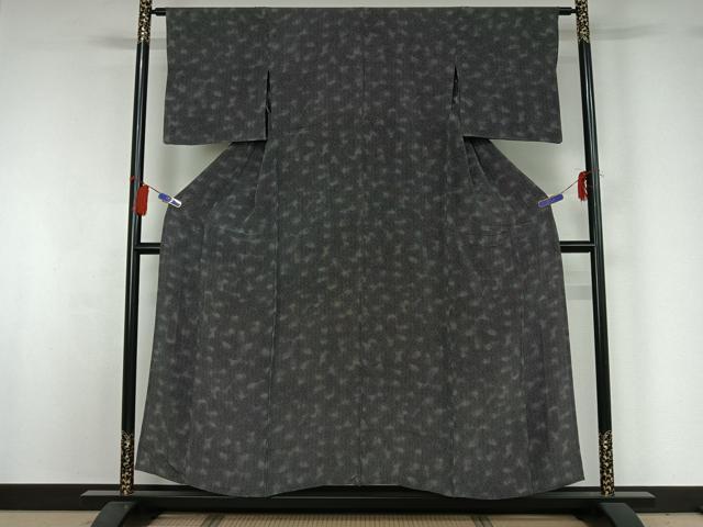 平和屋着物▽江戸小紋 単衣 鮫小紋柄 暈し染め 黒地 正絹 逸品 AABG8756jh