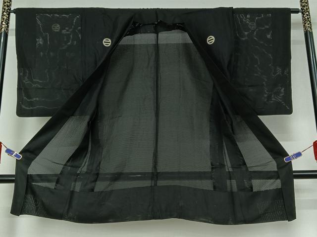 平和屋着物▽男性 黒紋付 黒紋付長羽織 暗黒色 正絹 逸品 AABG8758jh