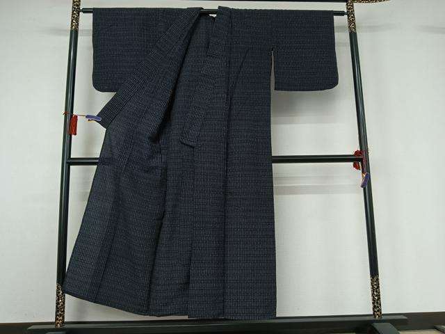 平和屋着物▽結城ちぢみ 単衣 格子 正絹 逸品 AABG8762jh
