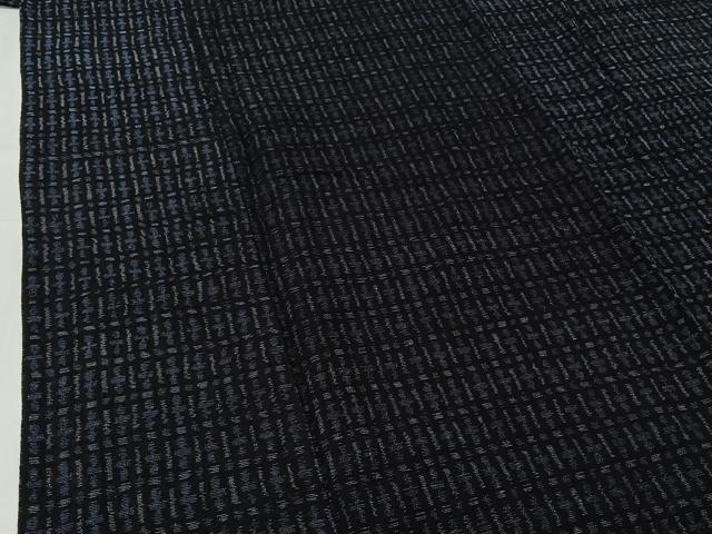 平和屋着物▽結城ちぢみ 単衣 格子 正絹 逸品 AABG8762jh