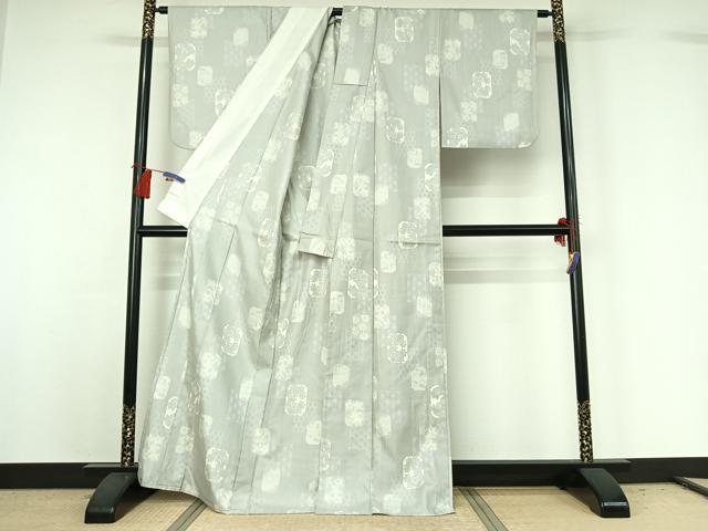 平和屋着物▽上質な紬 単衣 吉祥花文 正絹 逸品 AABG8775jh