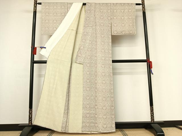 平和屋着物▽上質な小紋 単衣 草花文 西武百貨店扱い 正絹 逸品 AABG8776jh