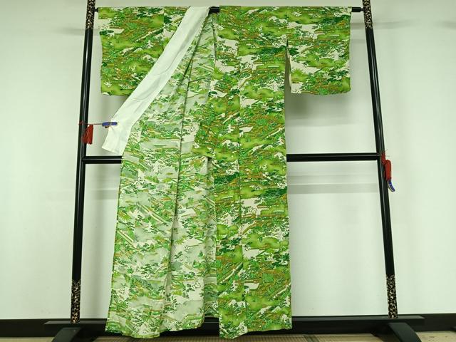 平和屋着物▽上質な小紋 単衣 風景文 正絹 逸品 AABG8782jh