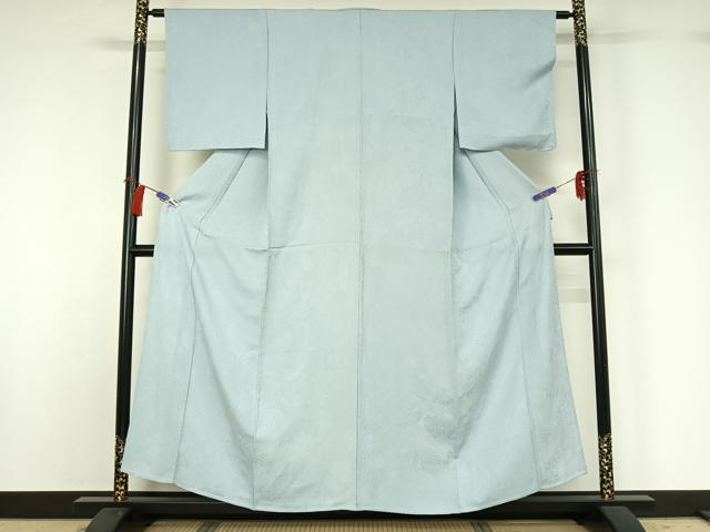 平和屋着物▽上質な色無地 単衣 草花地紋 白藍色 正絹 逸品 AABG8783jh