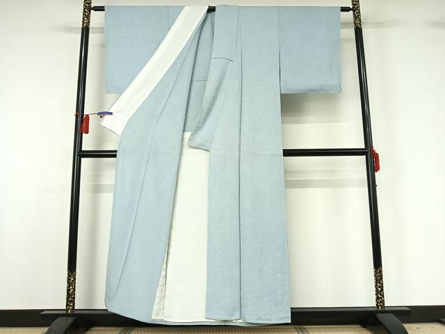 平和屋着物▽上質な色無地 単衣 草花地紋 白藍色 正絹 逸品 AABG8783jh