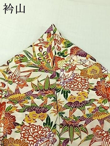 平和屋着物▽上質な小紋 単衣 型染め 更紗花蝶文 正絹 逸品 AABG8786jh