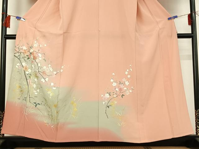平和屋着物▽訪問着 単衣 枝花文 暈し染め 金彩 正絹 逸品 AABG8787jh