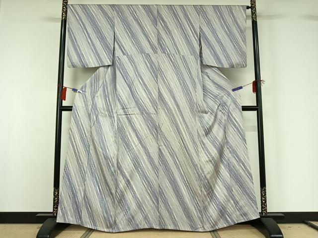 平和屋着物▽上質な小紋 単衣 斜縞 正絹 逸品 AABG8789jh