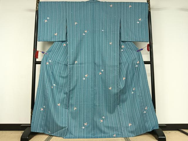 平和屋着物▽小紋 単衣 舞花文 洗える着物 AABG8795jh