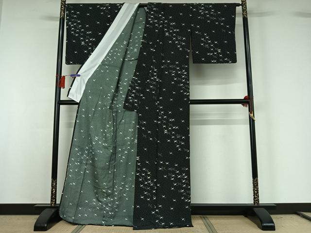 平和屋着物▽小紋 単衣 飛鶴文 洗える着物 AABG8803jh