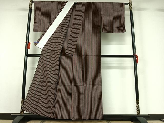 平和屋着物▽上質な紬 単衣 縞 正絹 逸品 未使用 AABG8805jh