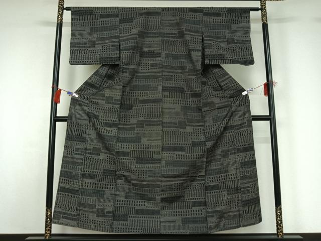 平和屋着物▽上質な紬 単衣 横段文 正絹 逸品 AABG8808jh