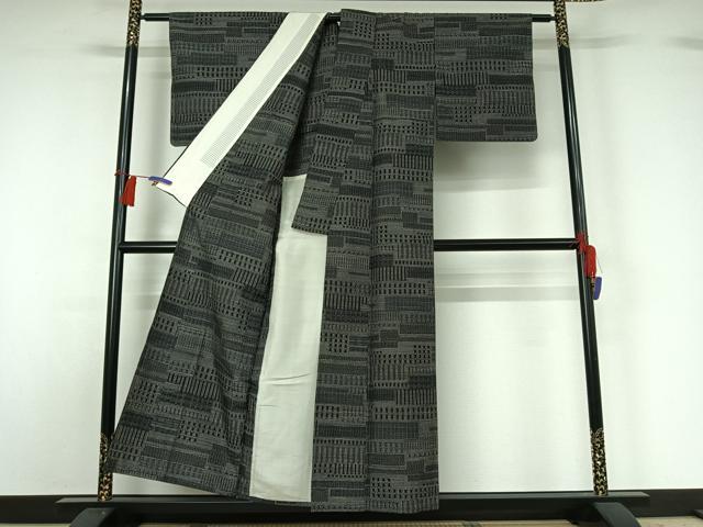 平和屋着物▽上質な紬 単衣 横段文 正絹 逸品 AABG8808jh
