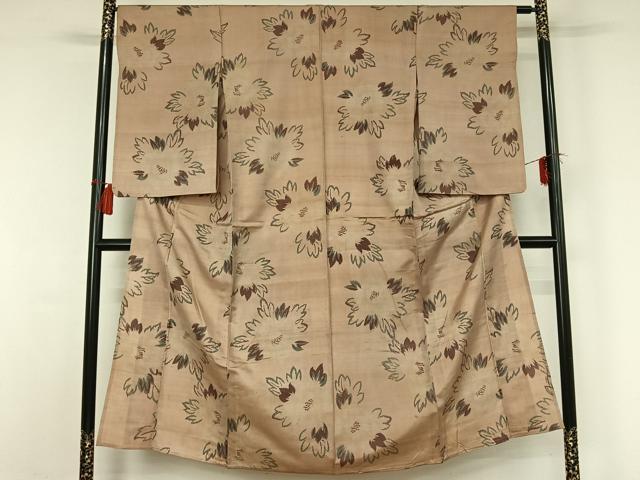 平和屋着物▽アンティーク 大正ロマン 紬 単衣 草花文 正絹 逸品 AABG8809jh