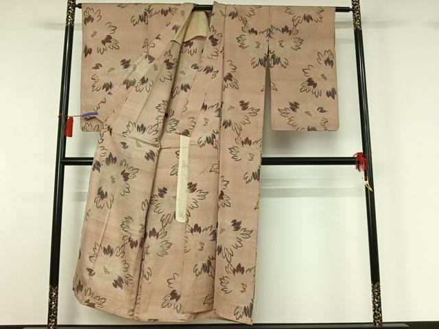 平和屋着物▽アンティーク 大正ロマン 紬 単衣 草花文 正絹 逸品 AABG8809jh