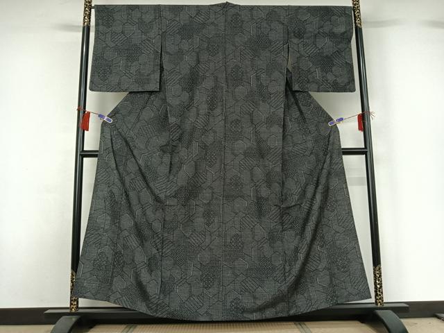 平和屋着物▽上質な紬 単衣 亀甲文 正絹 逸品 AABG8812jh